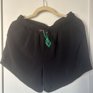 Terez Black Athletic Shorts with Green and Pink Accents